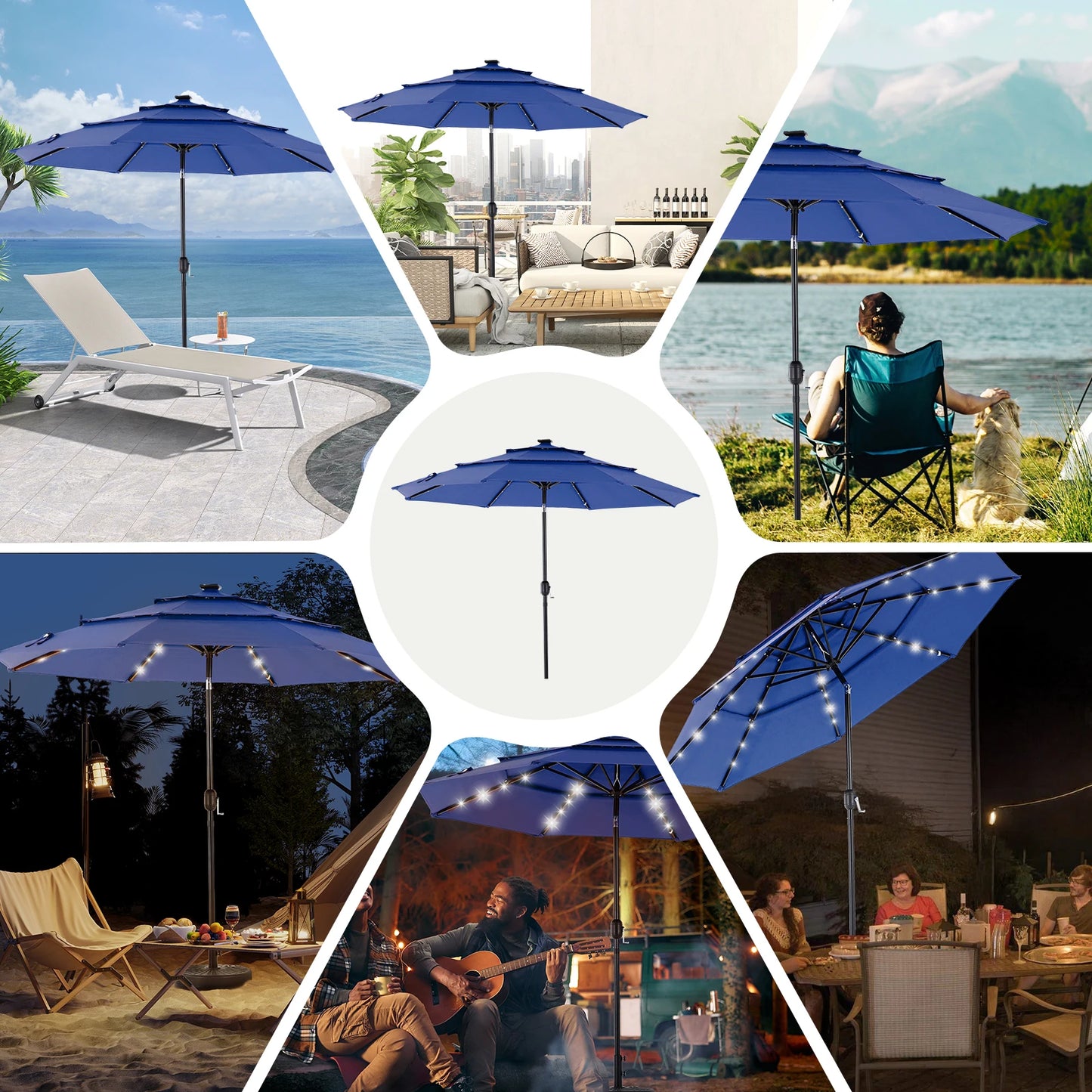 JHK Solar LED Patio Umbrella With Tilting Table