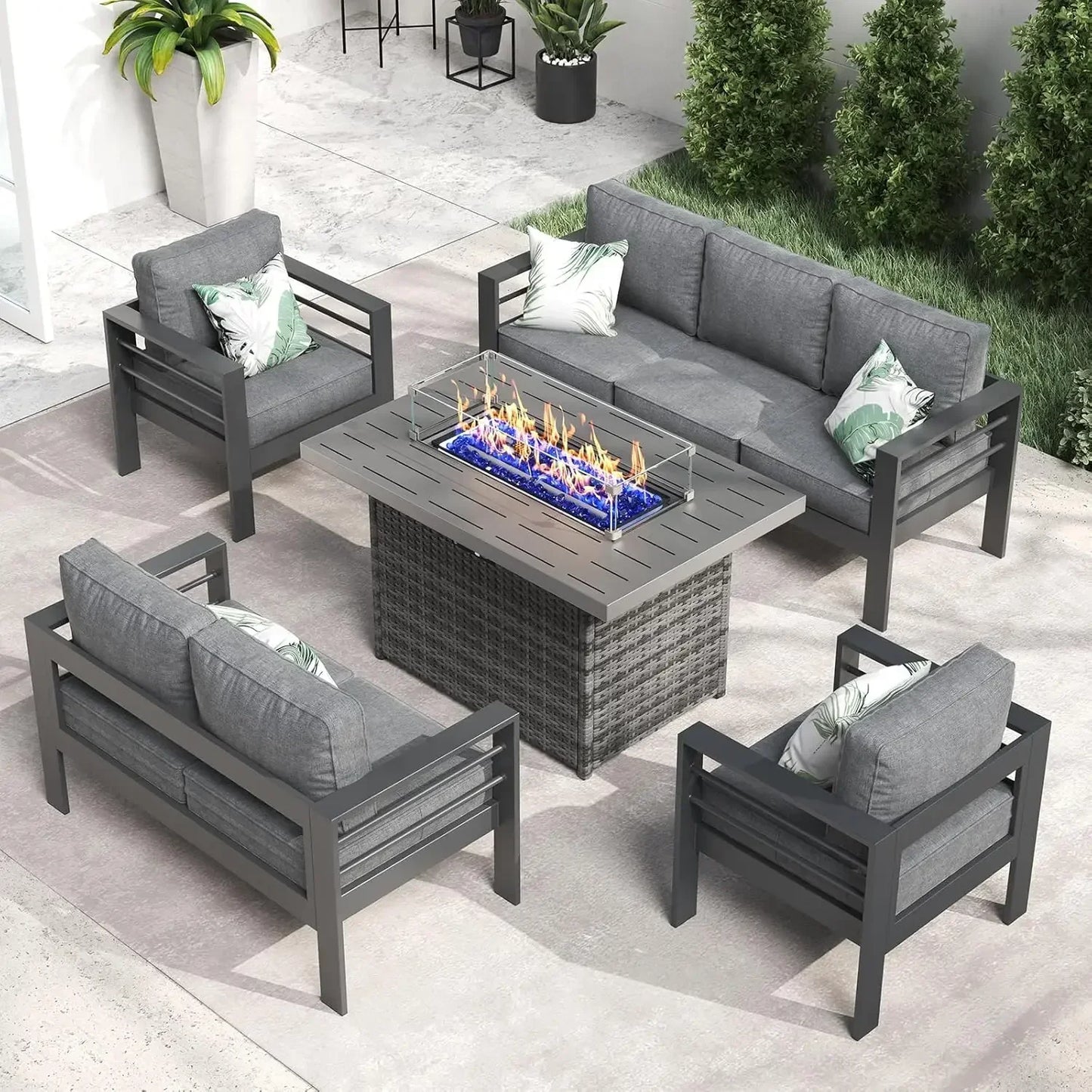 YUJINGXI Aluminum Fire Pit Patio Set 5 Piece Outdoor