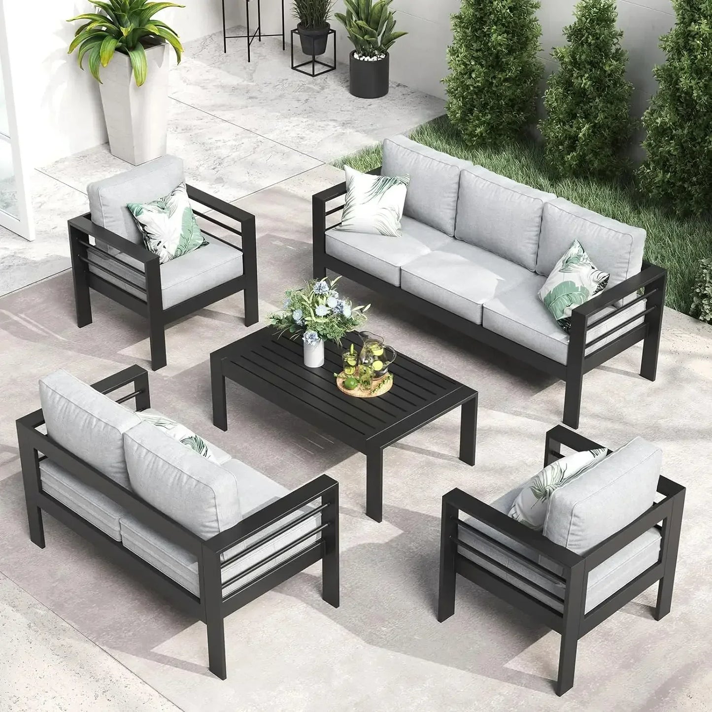 YUJINGXI Aluminum Fire Pit Patio Set 5 Piece Outdoor