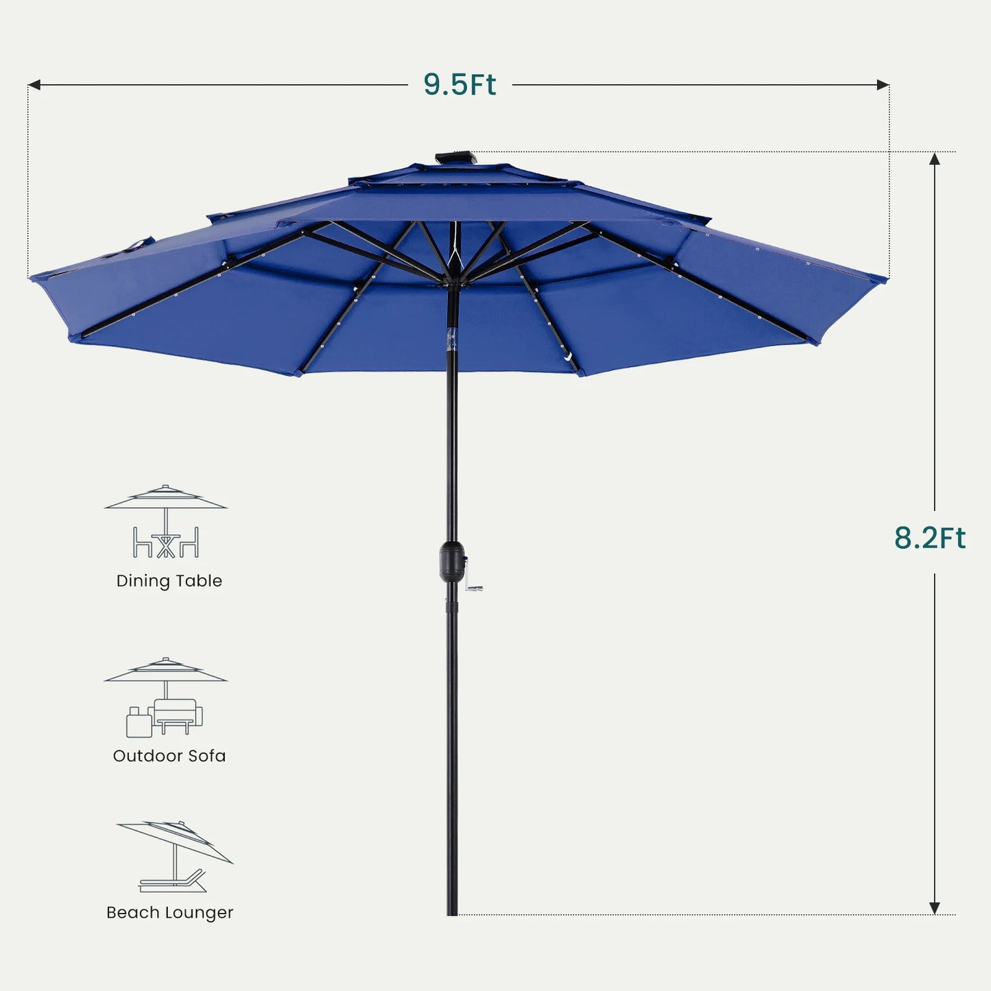 JHK Solar LED Patio Umbrella With Tilting Table