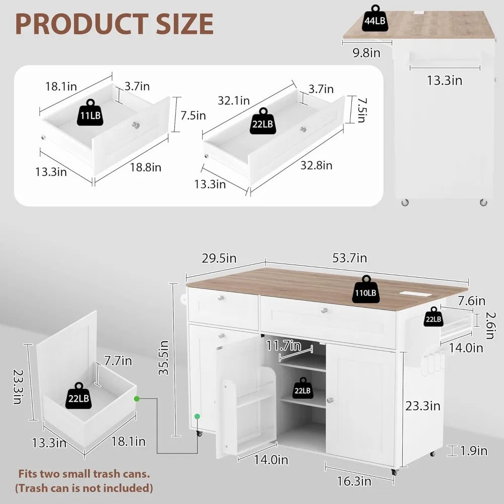 Mobile Kitchen Island With Drop Leaf Table And Storage