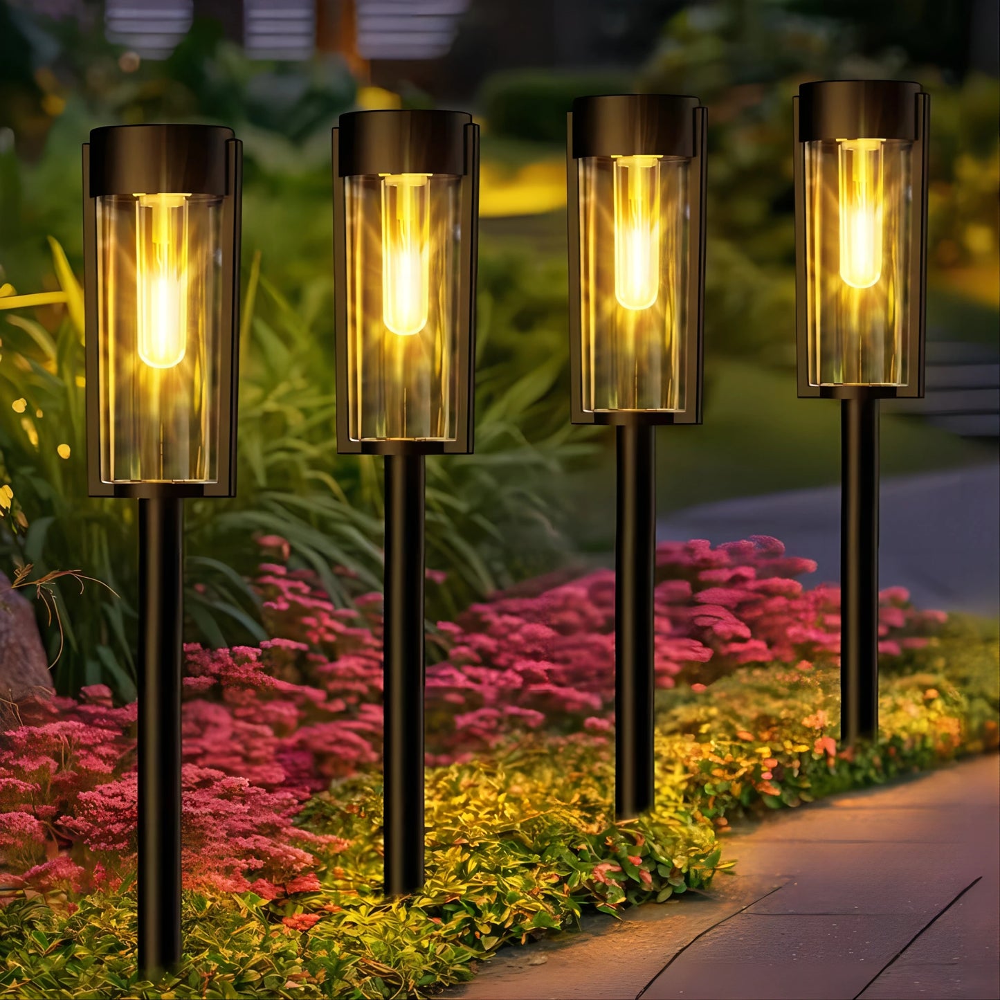 Outdoor Solar Pathway Lights Auto On Off Garden Lamps