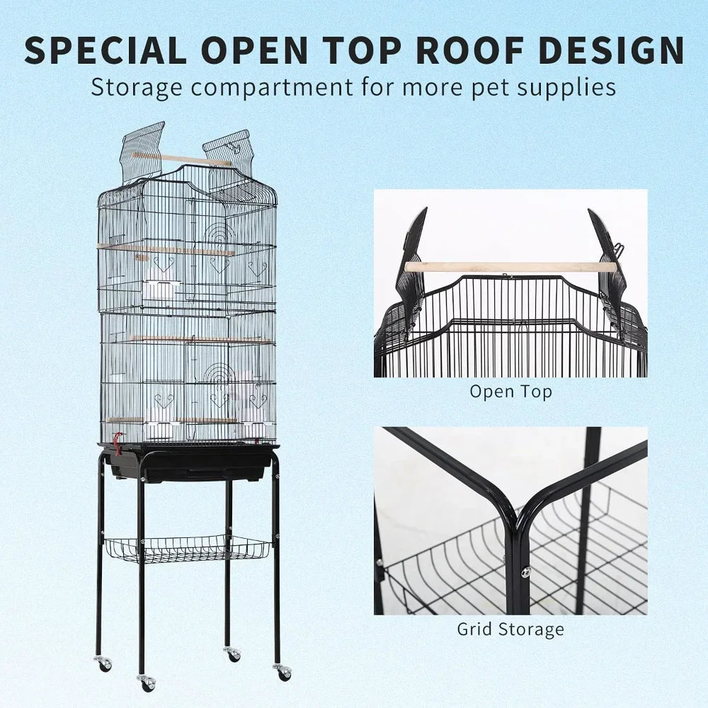 Gap Bird Cage With Rolling Stand Open Top For Parrots