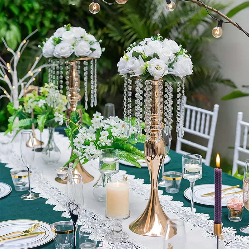 Function Crystal Flower Stand Centerpiece Metal Vase For Weddings