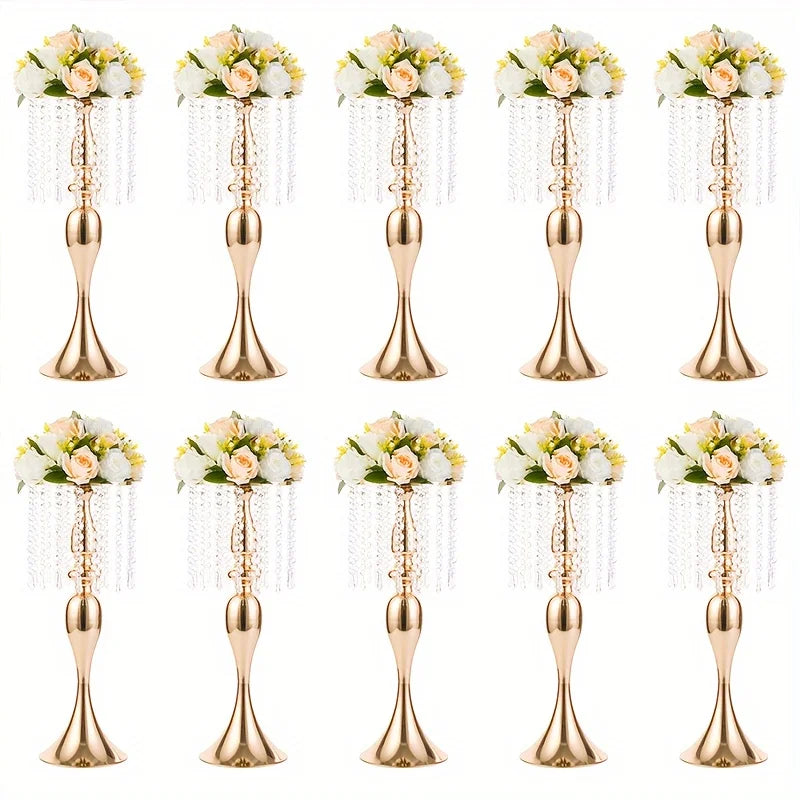 Function Crystal Flower Stand Centerpiece Metal Vase For Weddings