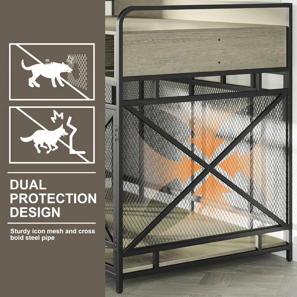 Wooden Dog Crate End Table With Drawers And Storage