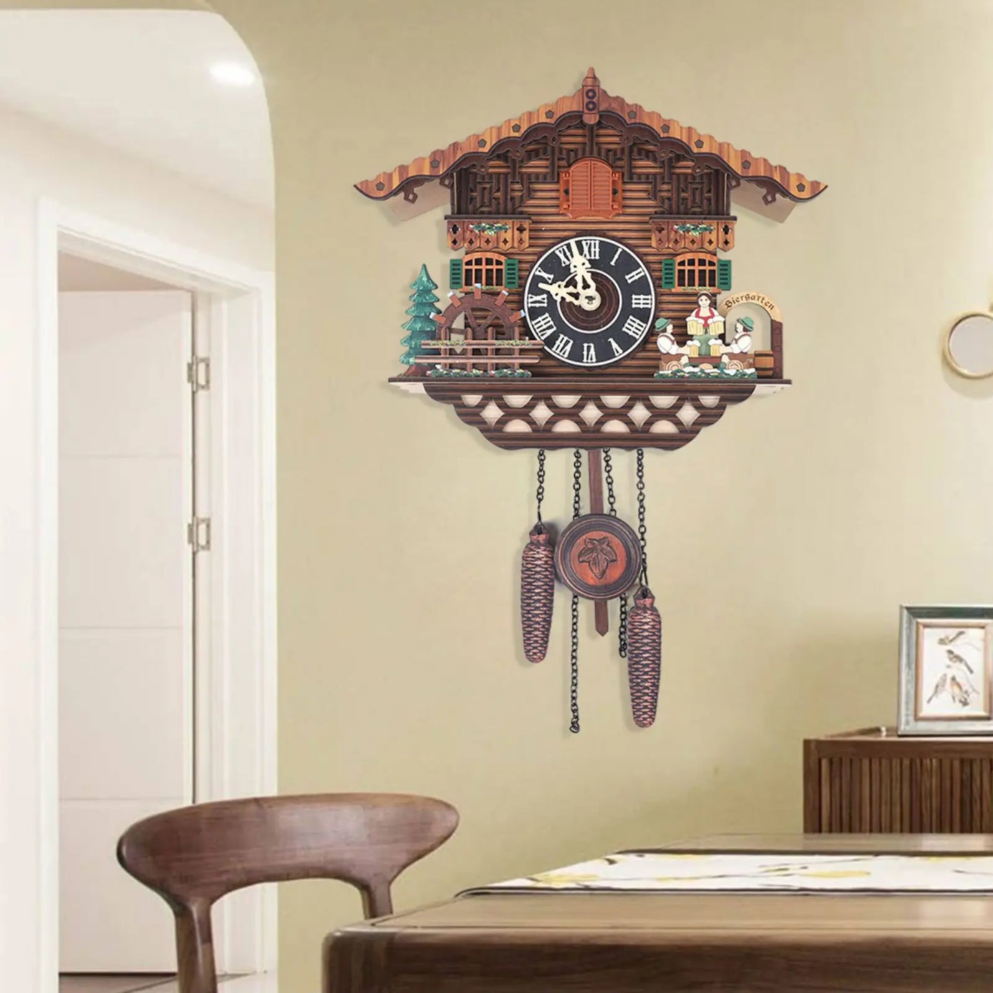 Combination Bird Cuckoo Wall Clock With Swinging Auto Wings