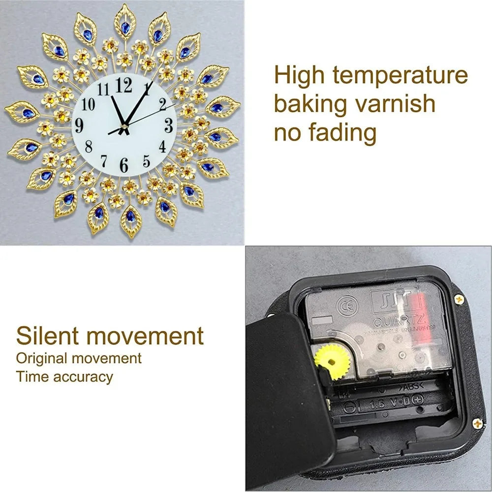 Elegant Crystal Wall Clock Modern Round Silent NonTicking