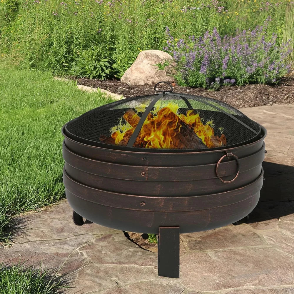 Heavy Duty Steel Cauldron Fire Pit With Spark Screen
