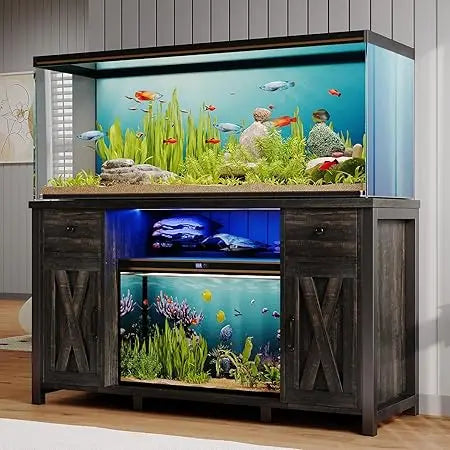 Farmhouse Fish Tank Stand With LED Light And Power Outlets