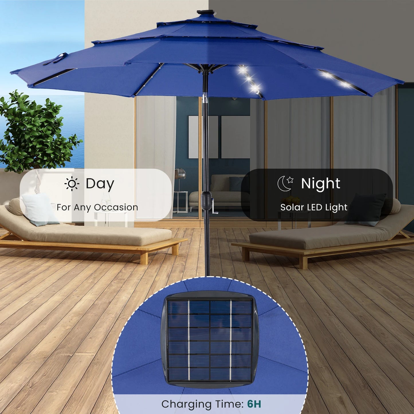 JHK Solar LED Patio Umbrella With Tilting Table