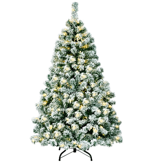 MULTIGOTE Pre Lit Snow Flocked Hinged Christmas Tree 200 Lights
