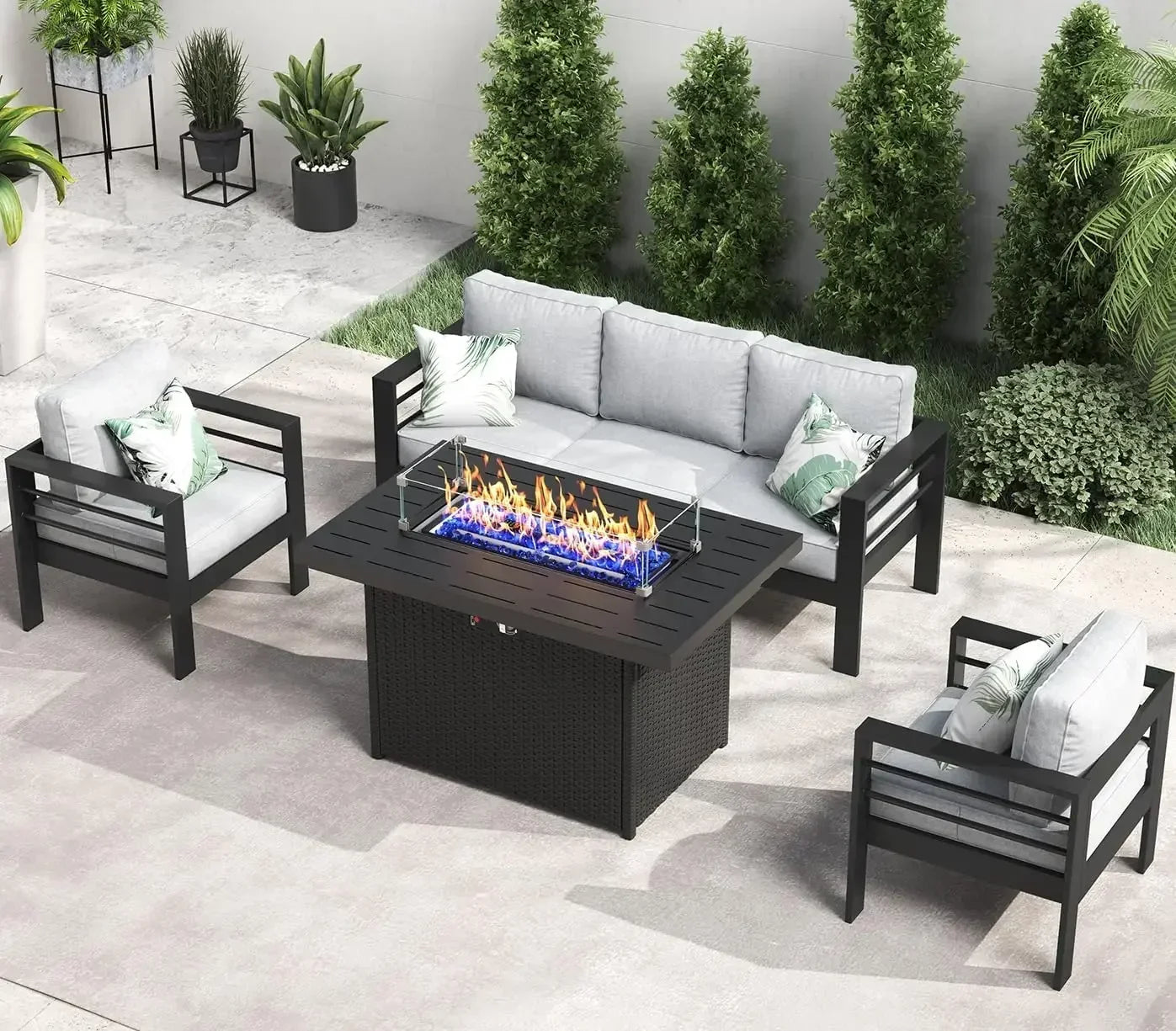 YUJINGXI Aluminum Fire Pit Patio Set 5 Piece Outdoor