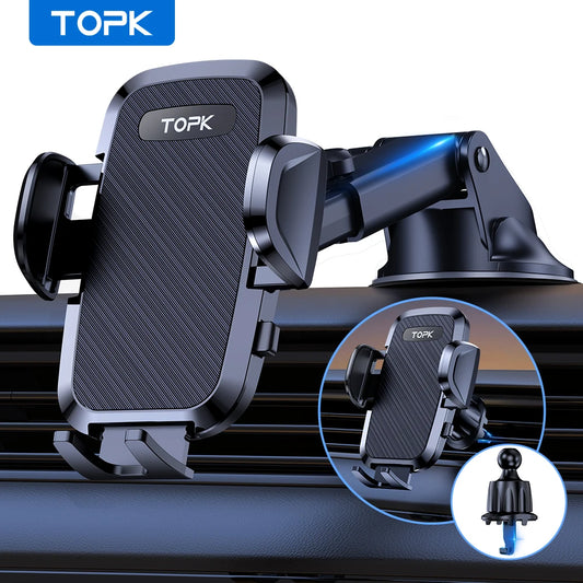 TOPK Car Phone Holder Mount 2 In 1 Handsfree Stand