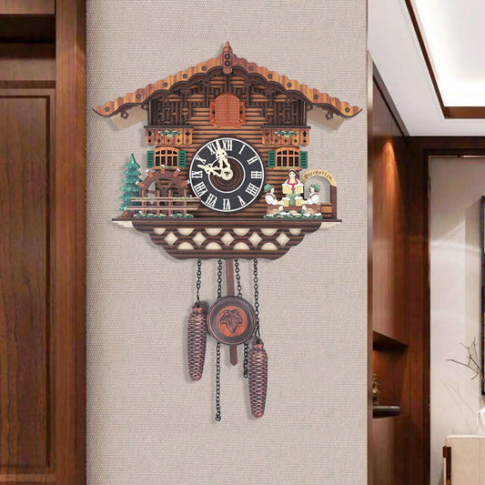 Combination Bird Cuckoo Wall Clock With Swinging Auto Wings