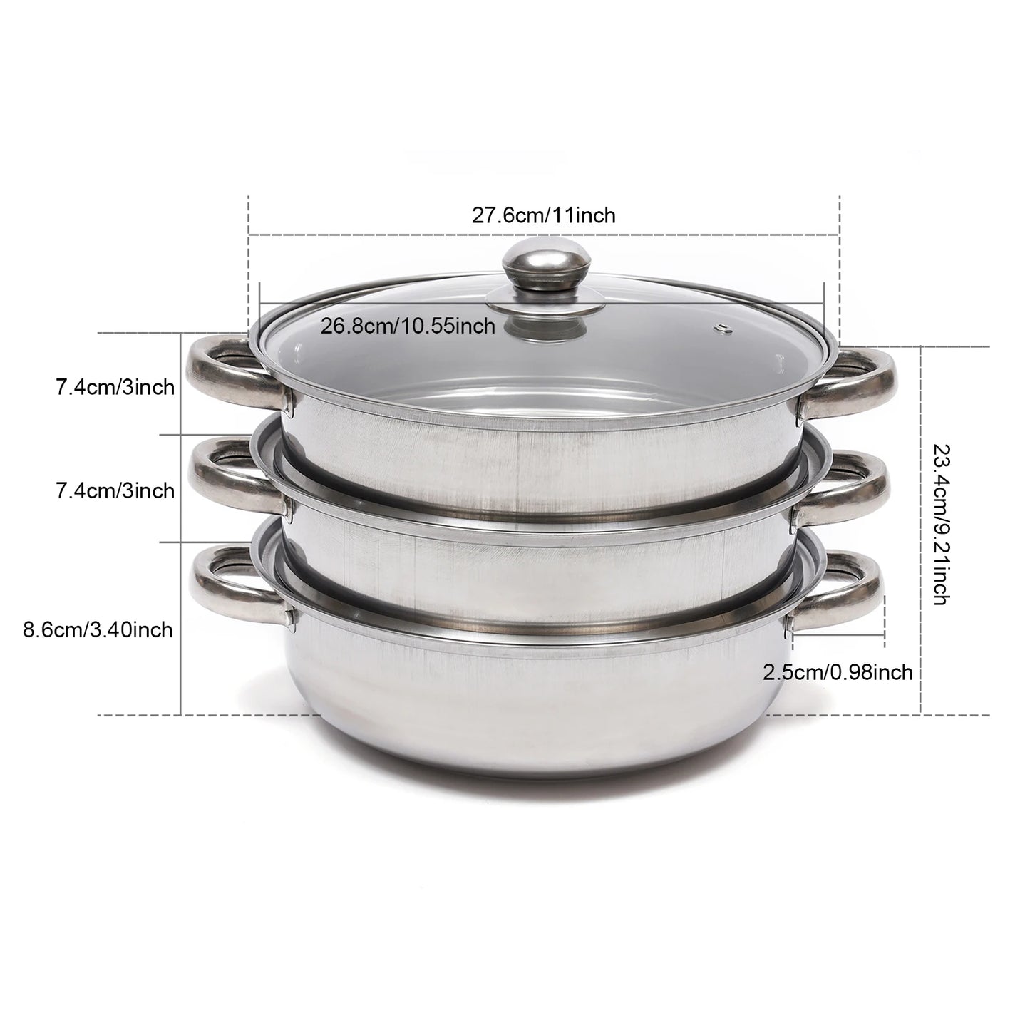 Feature Three Tier Stainless Steel Steamer Pot For Vegetables