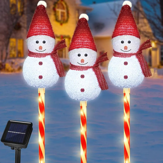 Snowman Solar Christmas Decorations Set Of 3 With 8 Modes Garden Lights