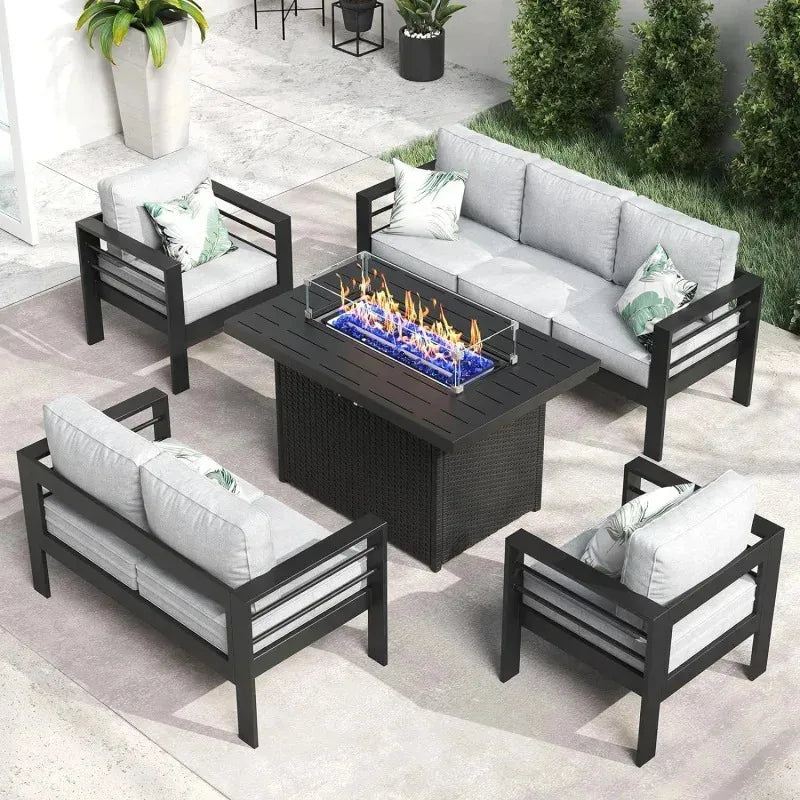 YUJINGXI Aluminum Fire Pit Patio Set 5 Piece Outdoor