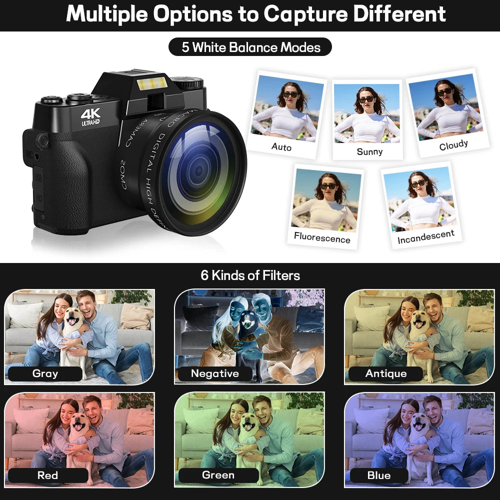 Gavonde 4K WiFi Compact Digital Camera With Flip Screen