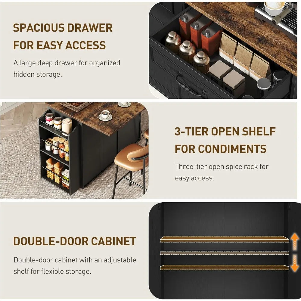 Ralgend Kitchen Island Built In Outlet And Foldout Sides