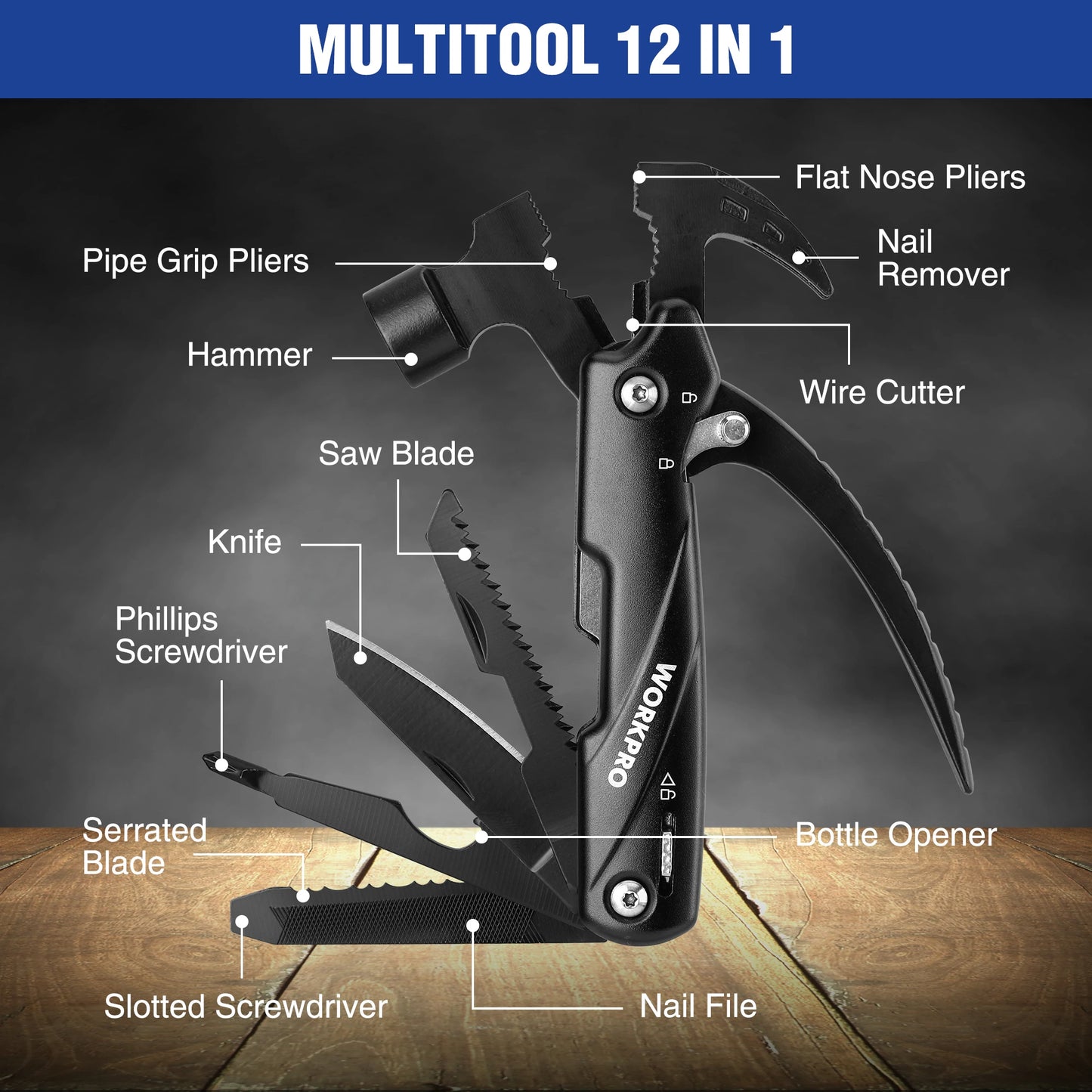 WORKPRO 12-In-1 Hammer Multitool With Sheath