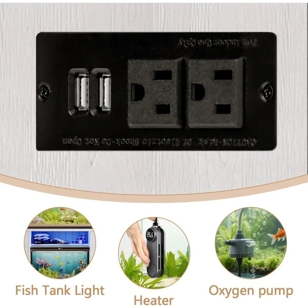 Farmhouse Fish Tank Stand With LED Light And Power Outlets