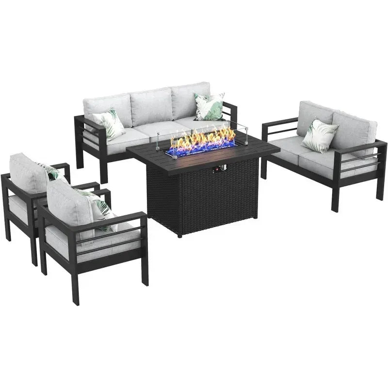 Yujingxi Aluminum Fire Pit Patio Conversation Set 5 Pieces