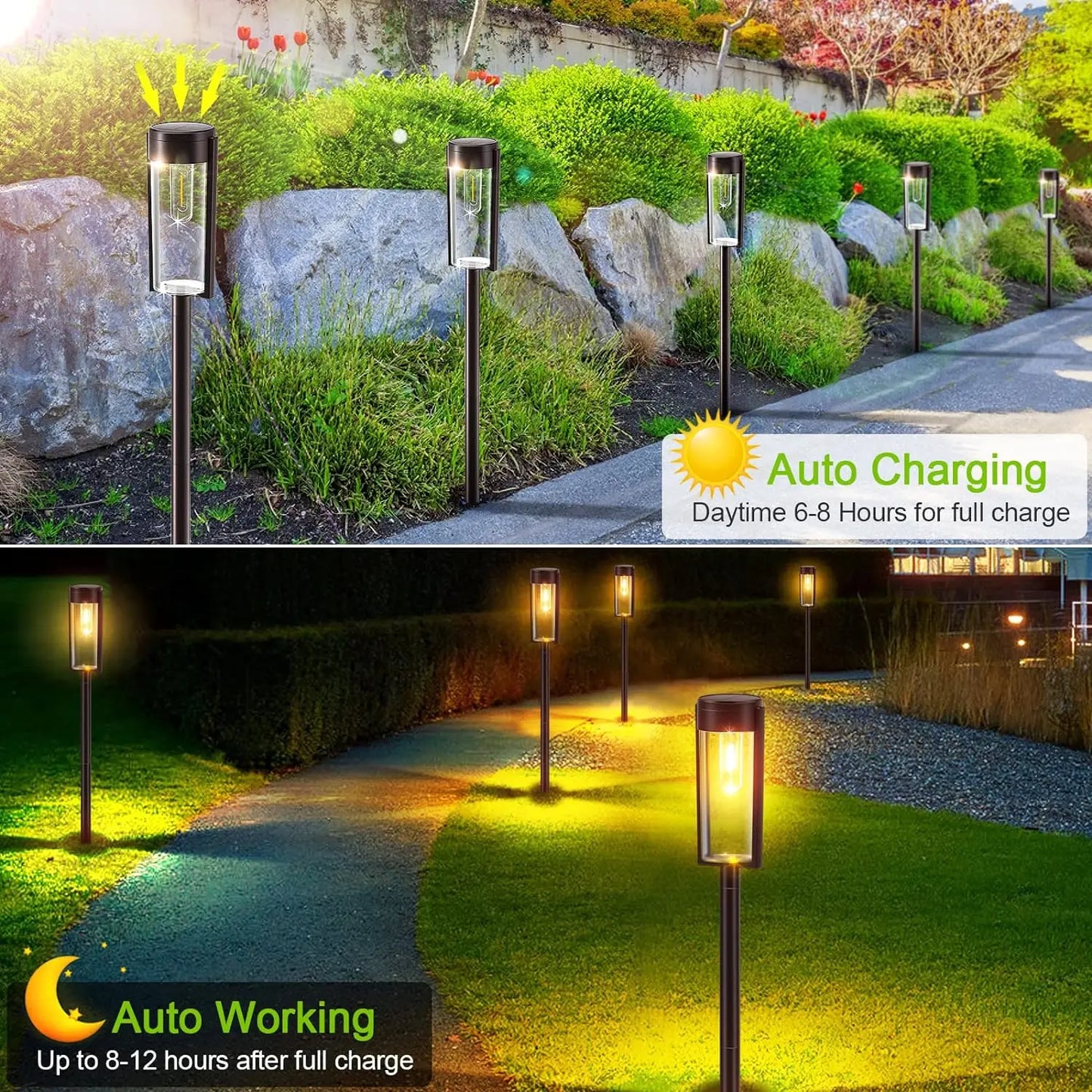 Outdoor Solar Pathway Lights Auto On Off Garden Lamps