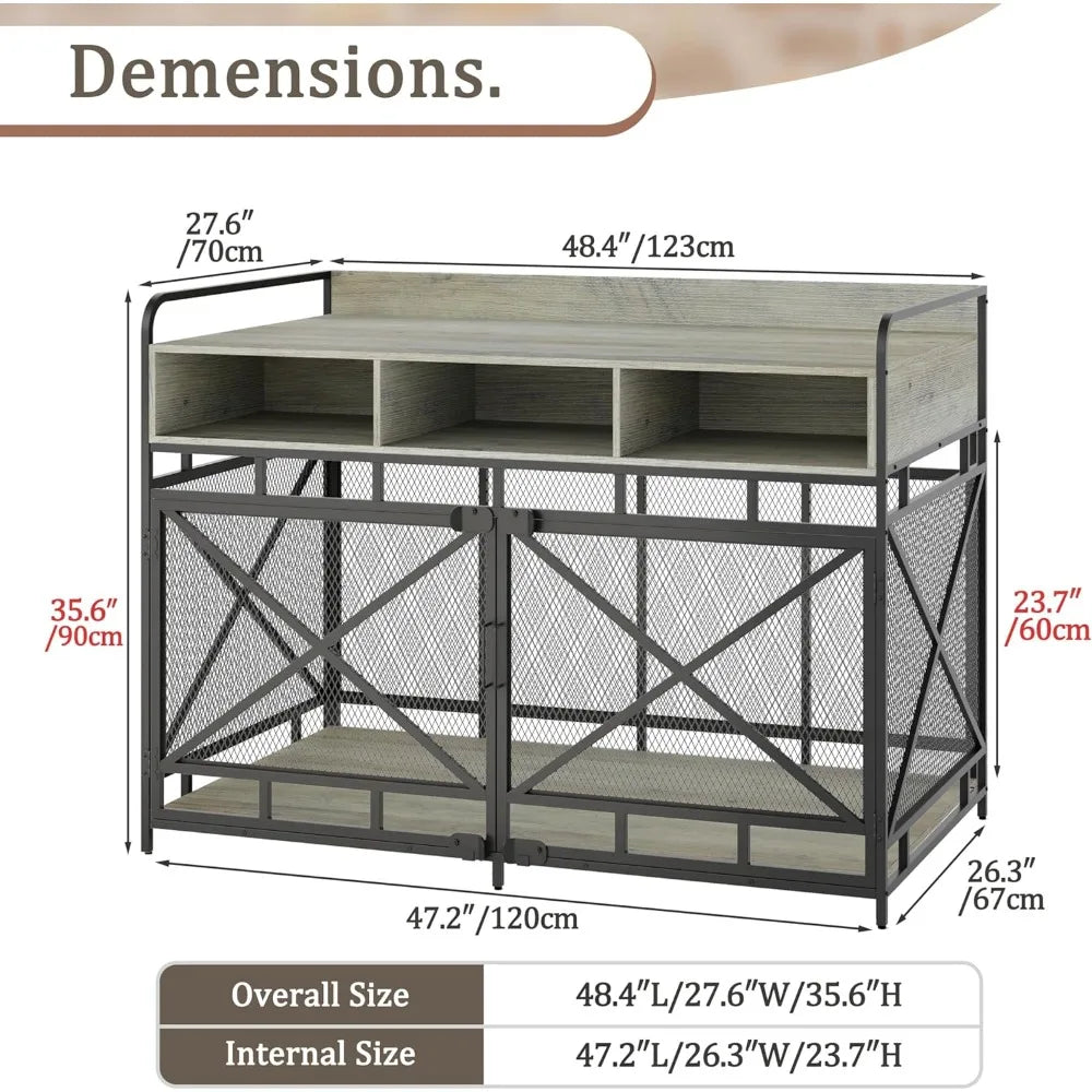 Wooden Dog Crate End Table With Drawers And Storage