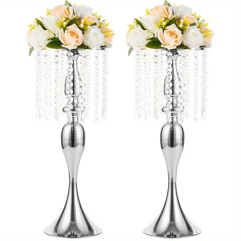 Function Crystal Flower Stand Centerpiece Metal Vase For Weddings
