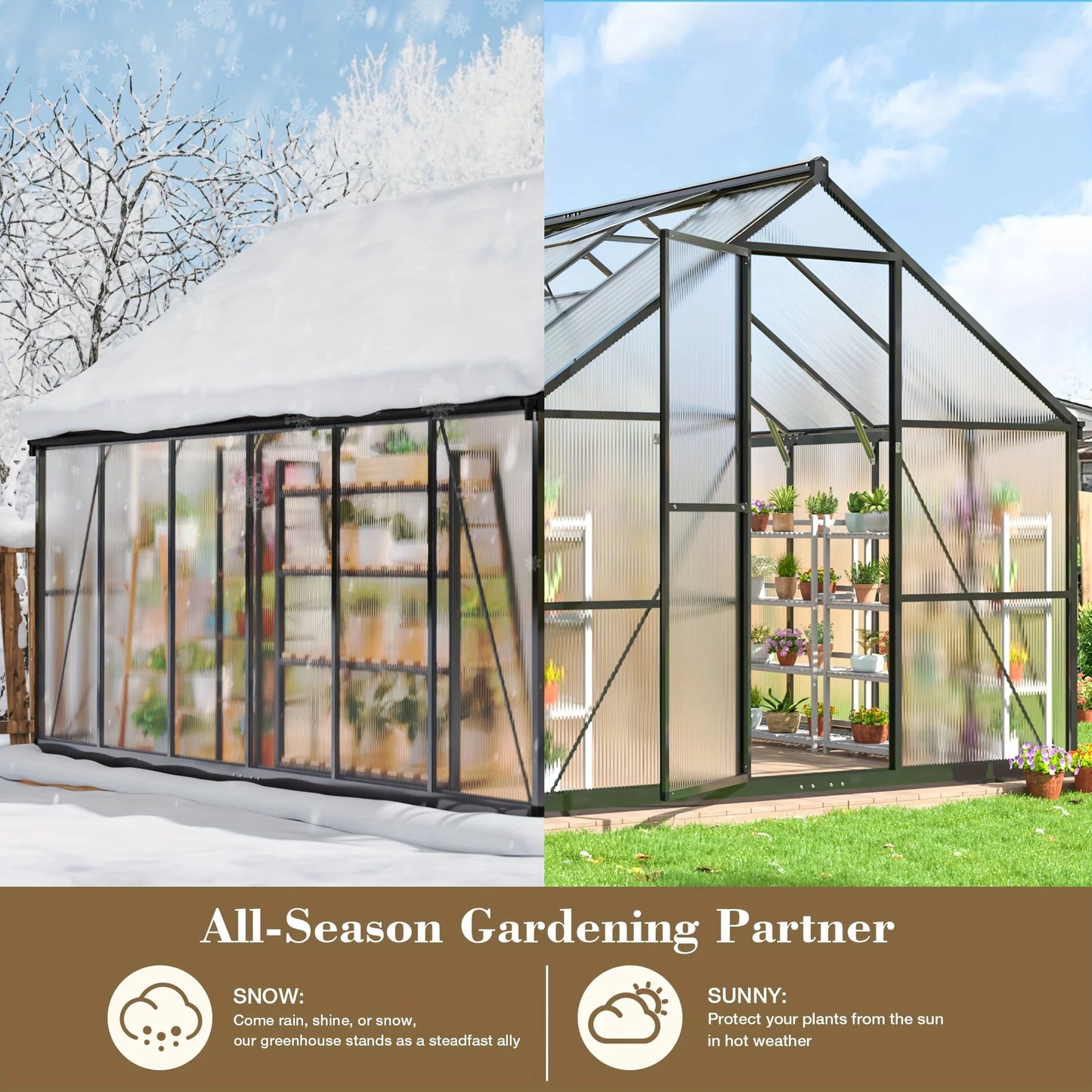 VIWAT Polycarbonate Greenhouse With Aluminum Frame UV Protection