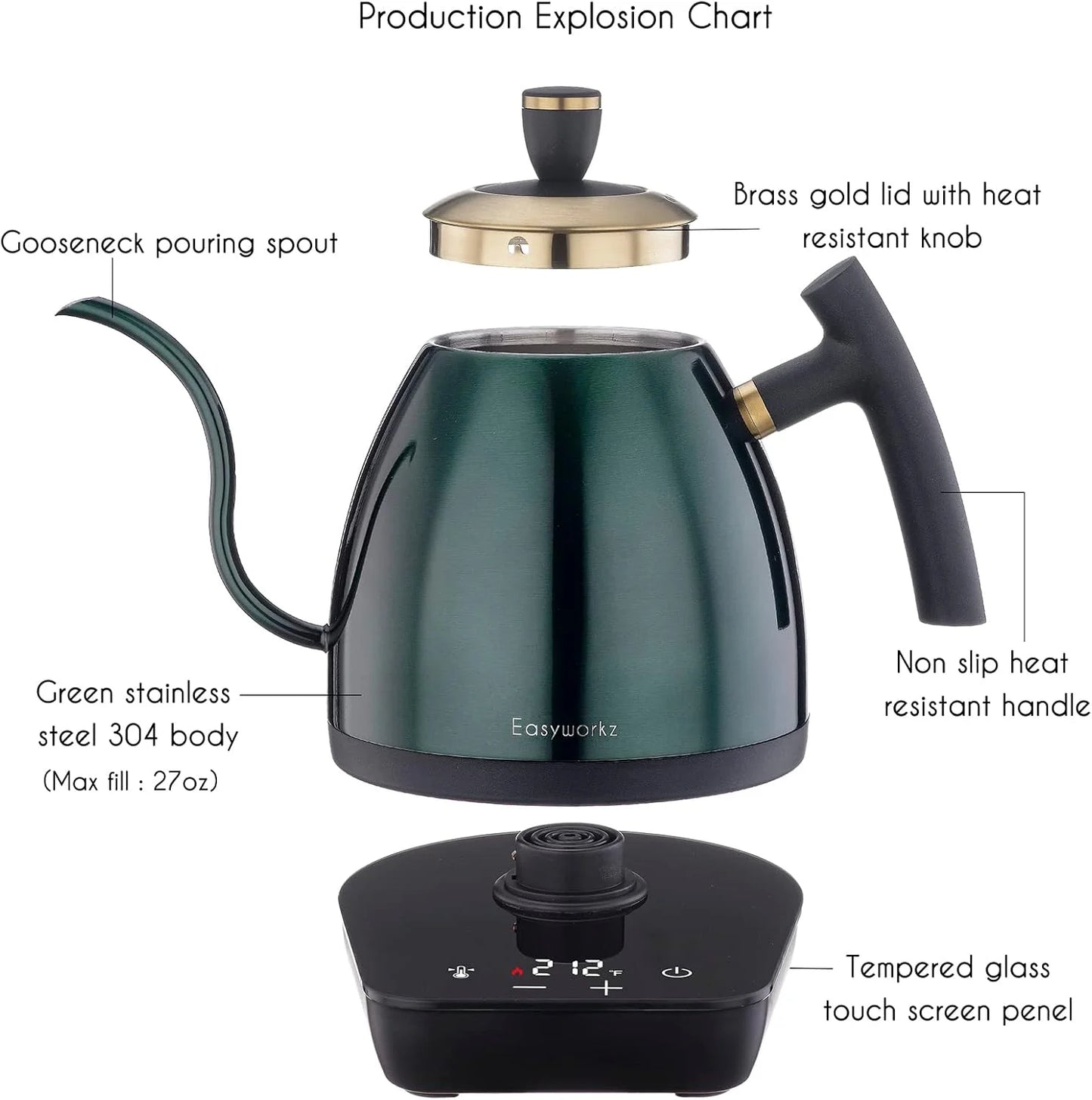 Easyworkz Temperature Controlled Electric Gooseneck Kettle Stainless Steel