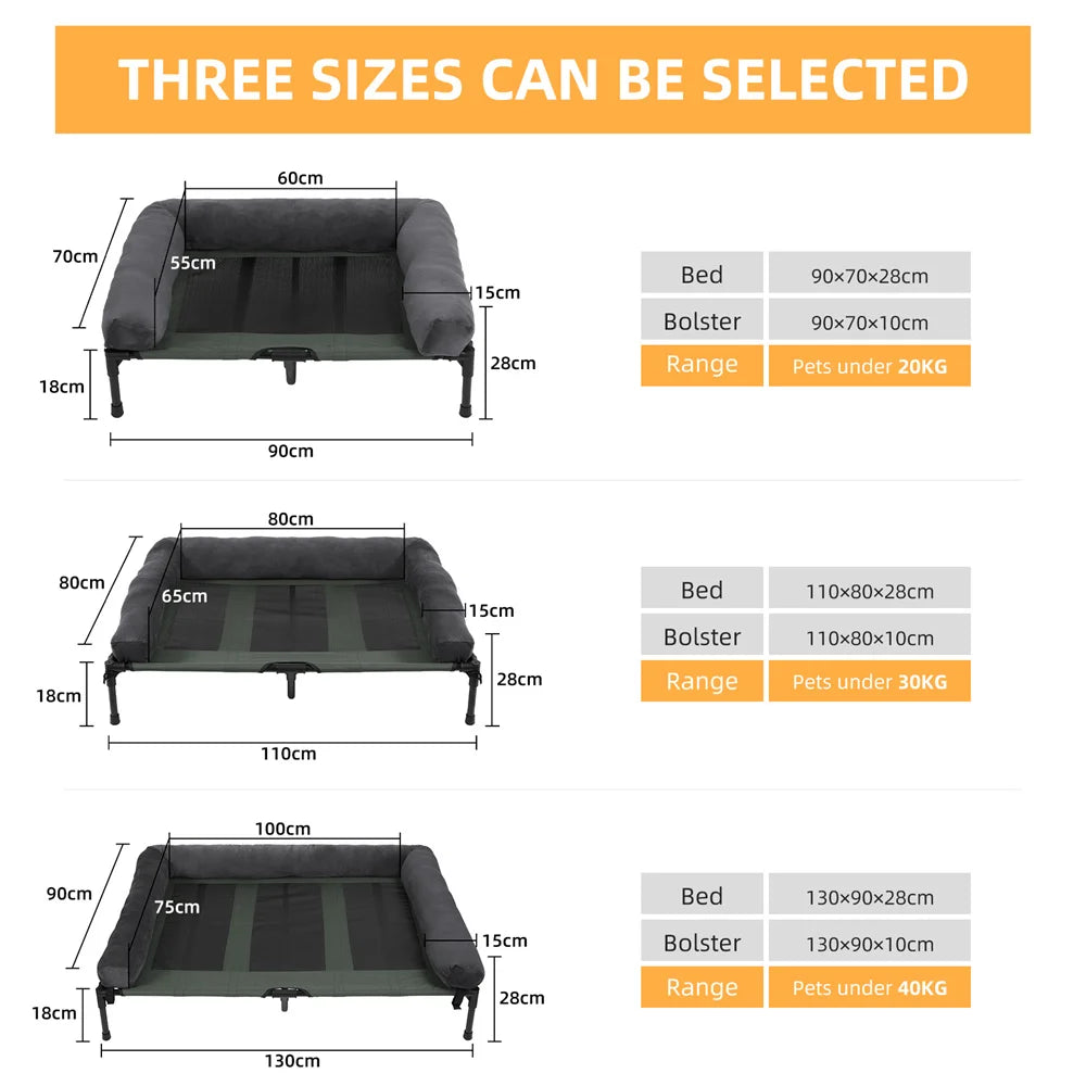 BORWARTCN Outdoor Raised Dog Bed With Cooling Breathable Mat