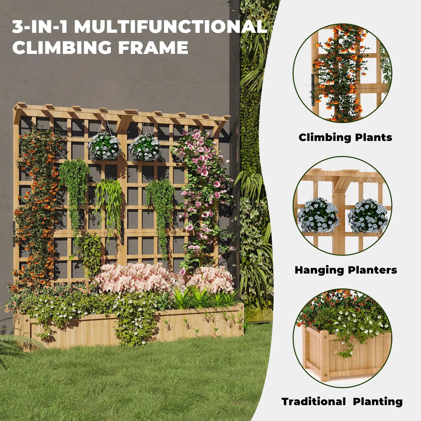 HiMISS Two-Tier Wooden Planter Box With Trellis
